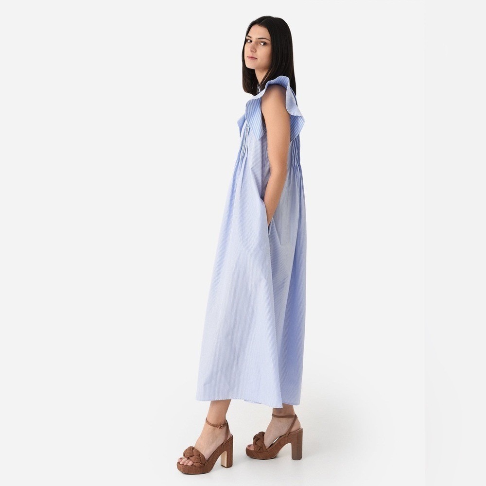 Evi Grintela Mona Ruffle Sleeve Flared Midi Length Shirt Dress Blue Stripe XS - Picture 10 of 10